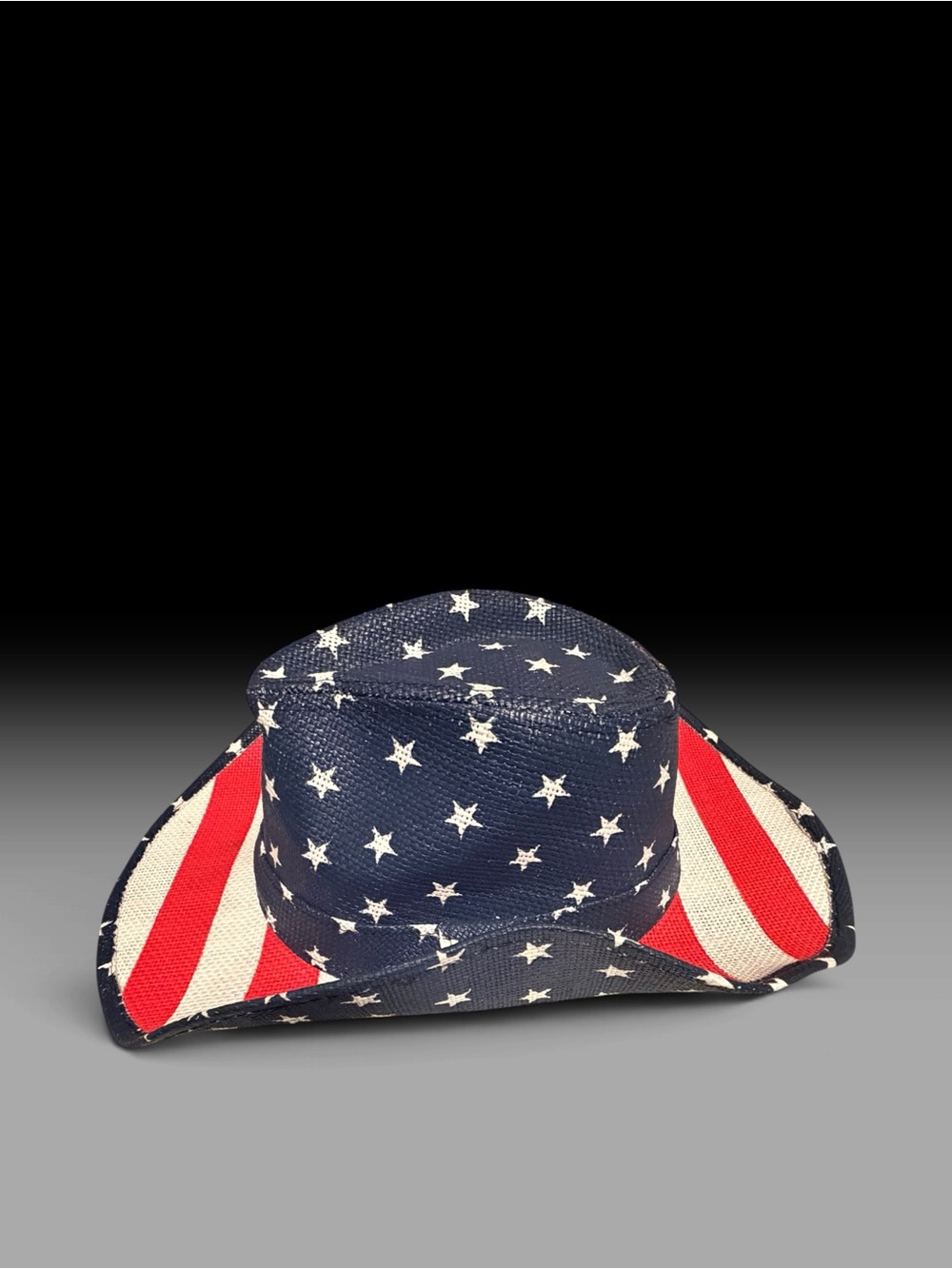 Vintage patriotic Stars and Stripes woven straw cowboy hat